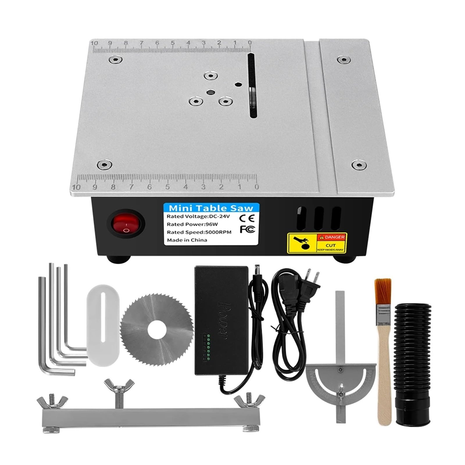 Mini Sierra de mesa multifuncional 96W y 24V, sierras eléctricas escritorio 5000RPM, máquina cortadora torno banco for carpintería, herramienta bricolaje, hoja 63mm Para uso doméstico