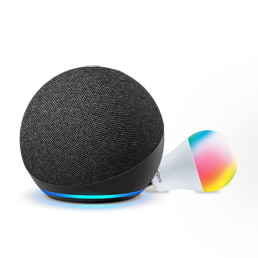 Amazon Echo (4th Gen, Black) Smart Home combo with Wipro 9W LED smart color bulb