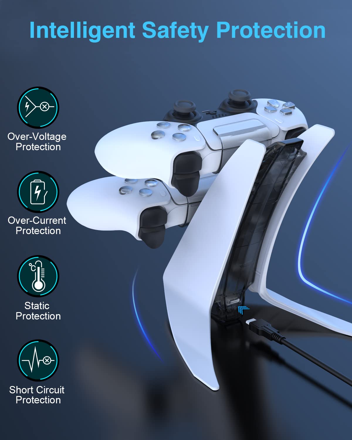 Dobe PS5 - Estación de carga rápida DualSense para mando inalámbrico PS5 con cable tipo C