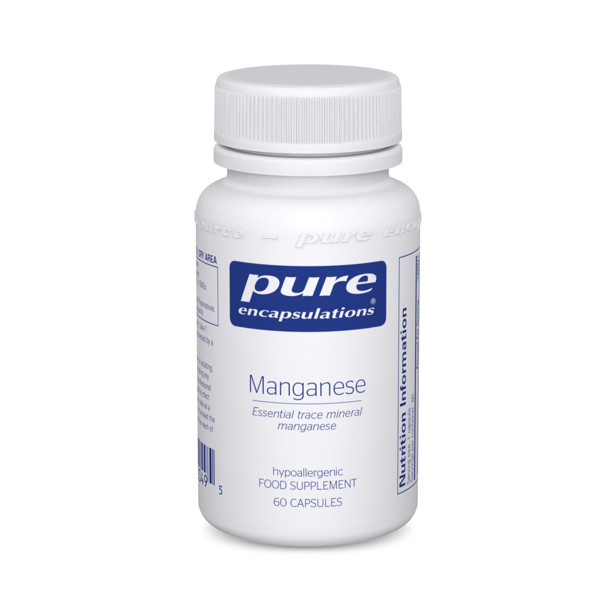 Pure Encapsulations Manganese 8mg - Highly Bioavailable Essential Trace Mineral Manganese Supplement - 60 Vegetarian Capsules