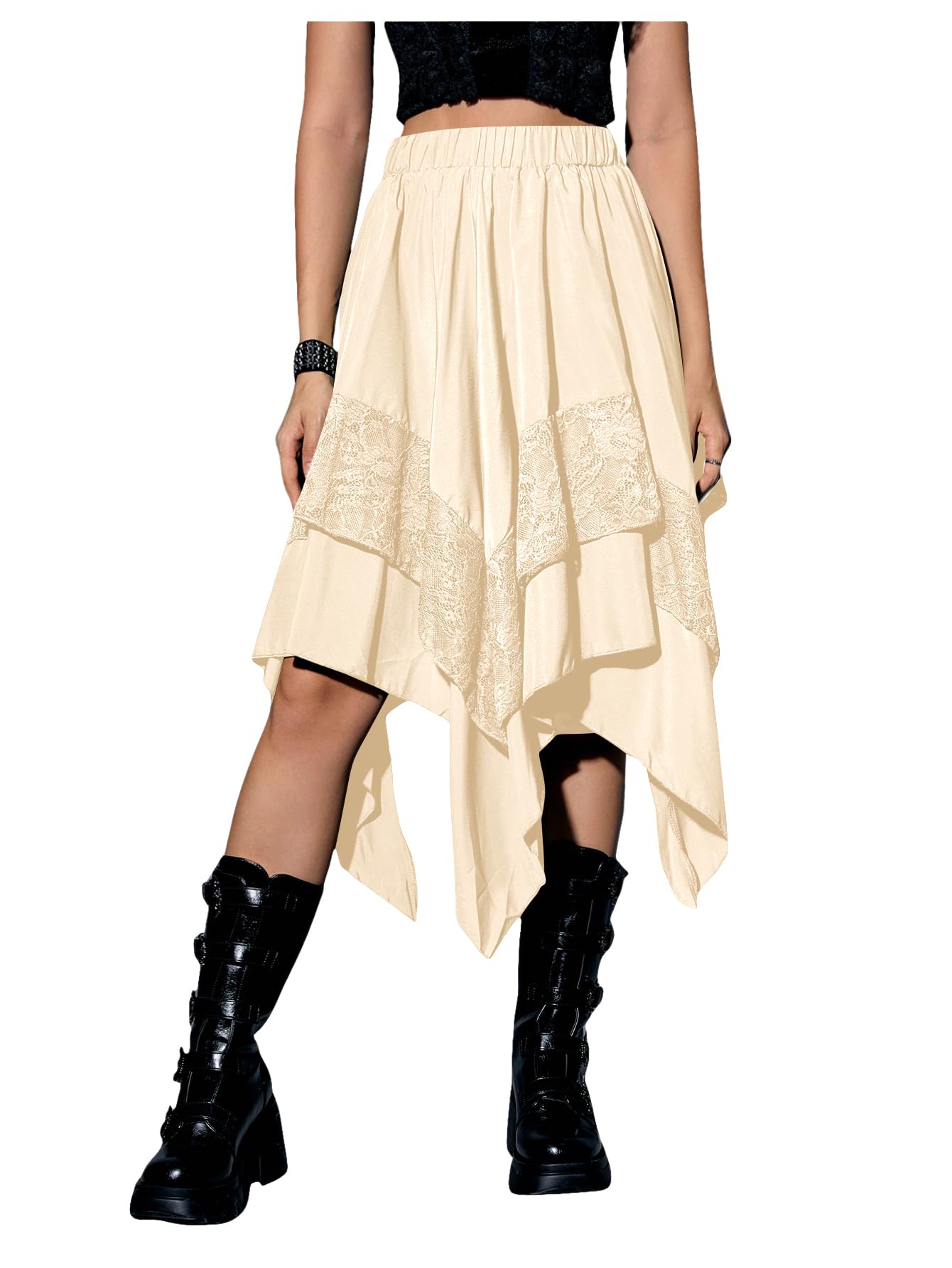 Verdusa Women's Renaissance Pirate Skirt 2026 Y2k Contrast Lace Asymmetrical Midi Skirts Whimsical Clothes