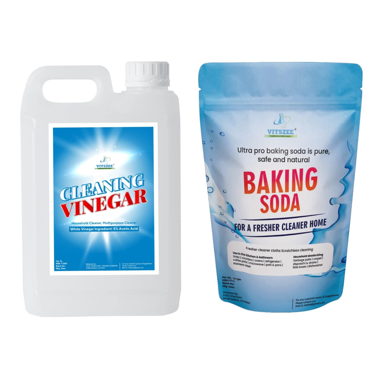 VITSZEE Cleaning Vinegar 1L with Baking soda powder 900gm | cleaning white vinegar all purpose cleaner | combo pack-image-17