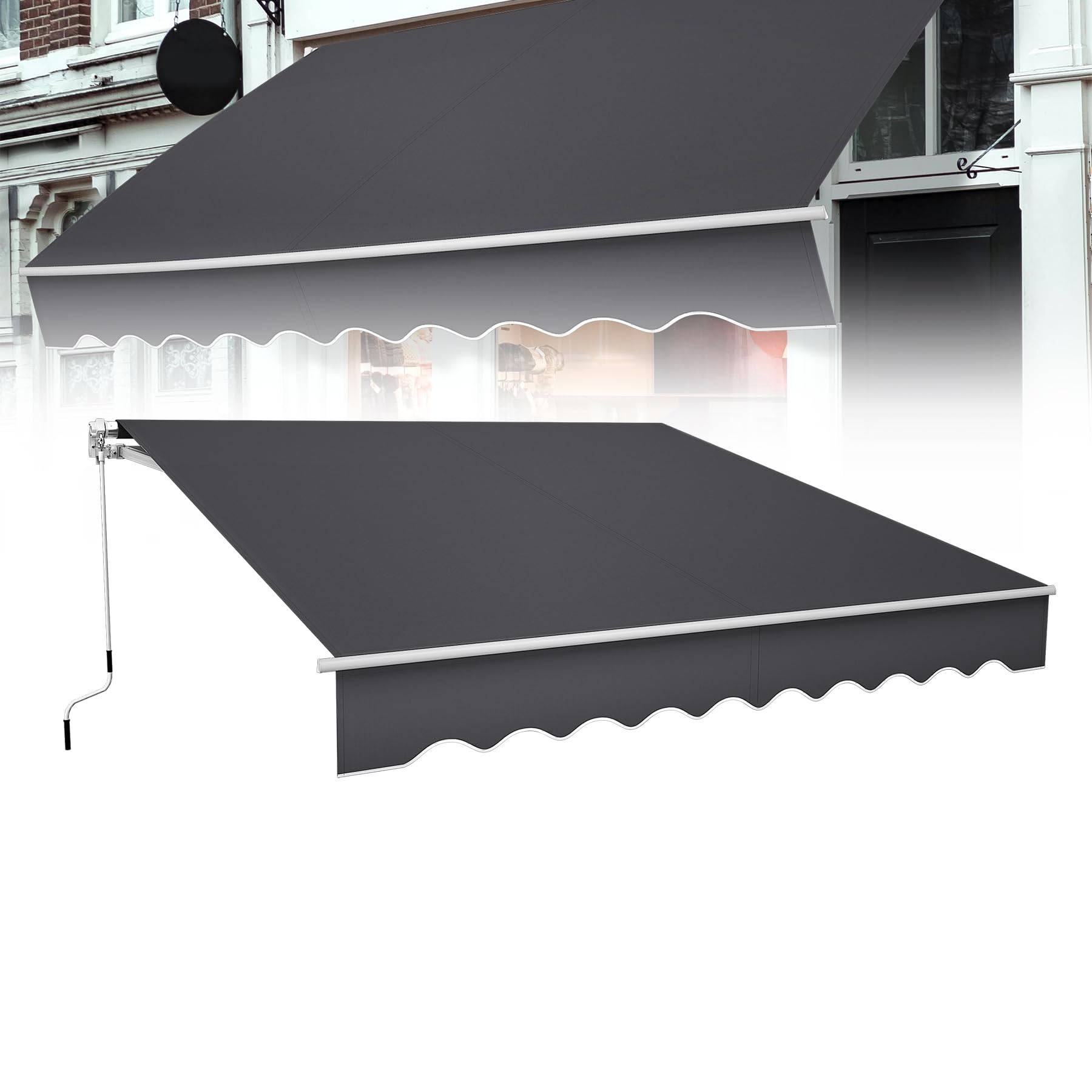 Froadp Toldos Exterior Terraza Manual, Toldo Retráctil con Brazo Articulado y Manivela, Estructura de Aluminio, Pergolas de Pared para Exterior Balcón Jardín Terraza, 300x250cmm, Gris Oscuro