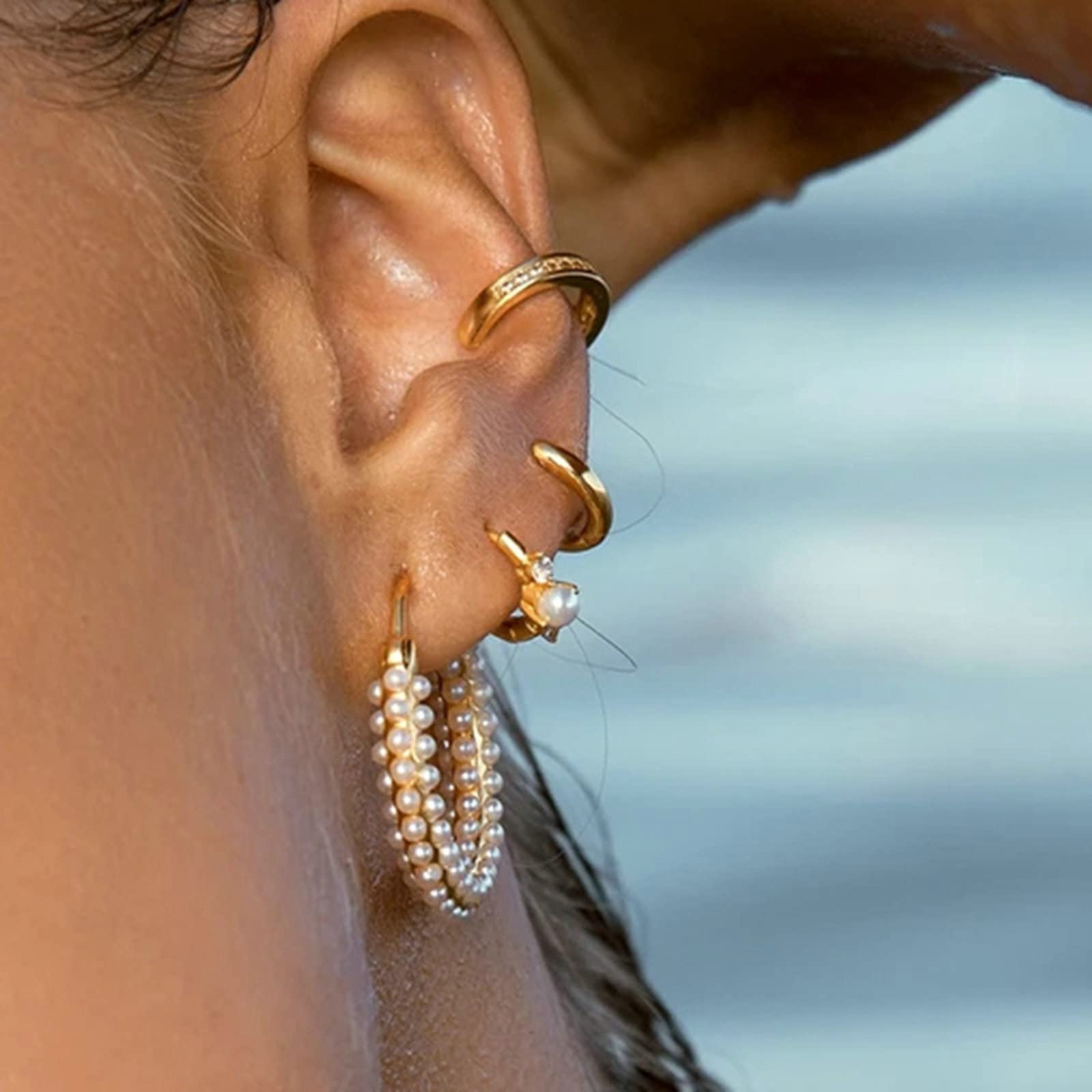 Ohrhänger für Damen, vergoldet, Silberohrringe für Damen, Creolen aus 925er-Sterlingsilber, mit Perle und Zirkonia