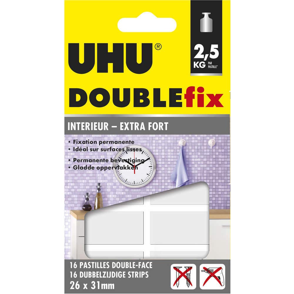 UHU Doublefix innen unsichtbar extra stark - doppelseitige Klebepunkte, ultra stark, transparent, 16 Stück