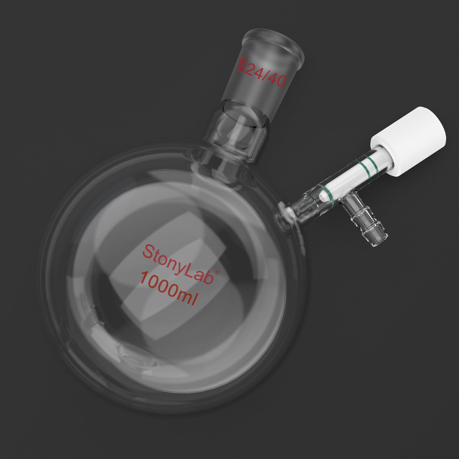 stonylab Vetro Matraccio di Schlenk, 24/40 Giunto Reazione Senza Aria Pallone Schlenk a Fondo Tondo a Parete Pesante, Round Bottom Schlenk Flask con Valvola per Vuoto Alto 0-4 mm, 1000ml