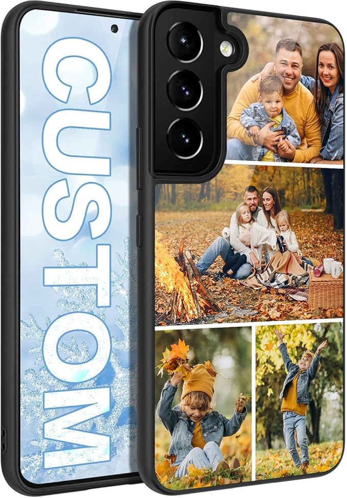EKAMPersonalised Phone Case For Samsung Galaxy A03s A04 A06A12 A13 A14 A15 A16 A22 A33 A34 A53 A55 A72 4G/5G - Custom Photo Shockproof TPU Back Cover, Personalize Image Collage Layout (4 Images)