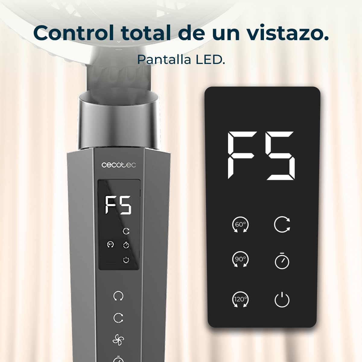 Cecotec Ventilatore da Piantana Circolatore d'Aria Energysilence 2400 Cyclone Noir. 40W, Potente Circolazione d'Aria, 24 Velocità, Oscillazione 120º, Telecomando, Timer 12h, Schermo LED Tattile