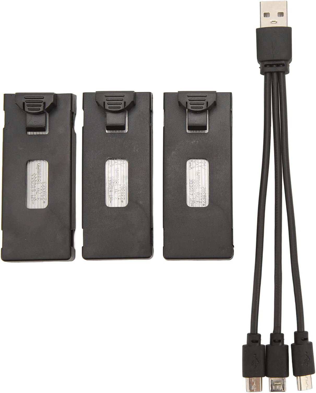 Trisar RC Drone Lithium Battery, 3pcs 3.7V RC Drone Battery with 3 in 1 Charging Cable, Light and Portable RC Aircraft Charging Cable Set for E88 E88Pro LS E525 E525Pro (1800mah)