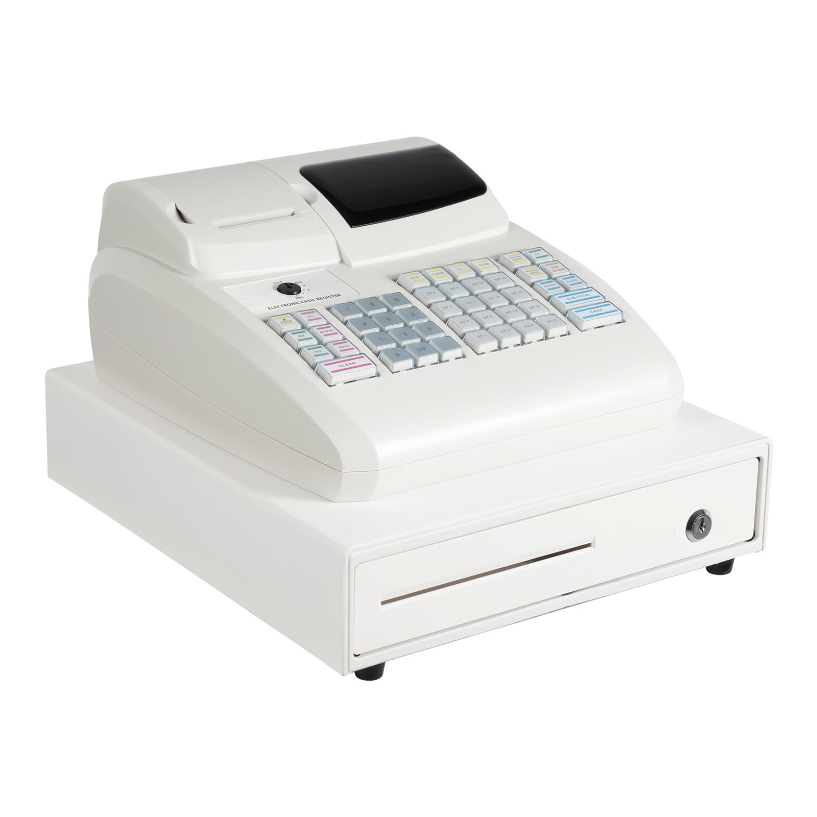 Electronic Cash Register with Locking Drawer, 47-Key Commercial POS System Cash Register, 6-Digit LED Display Cash Register, Waterproof Keyboard for