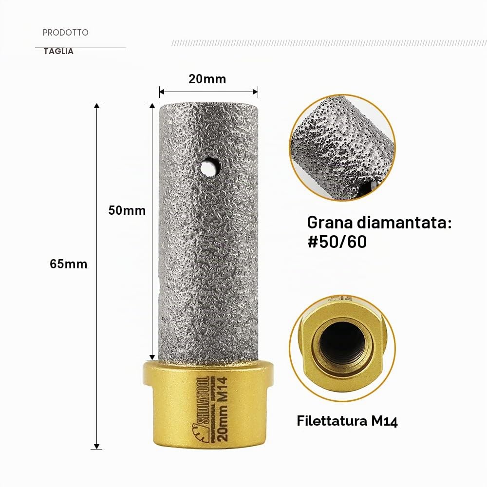 SHDIATOOL Fresa Diamantata 20mm Allargare e Sagomare Fori per Porcellana Ceramica Marmo Granito