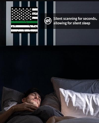 Miniatura 6 de Reloj de pared de madera con bandera de línea verde fina, silencioso, sin tictac, bandera estadounidense, rayas verdes, reloj de pared cuadrado,