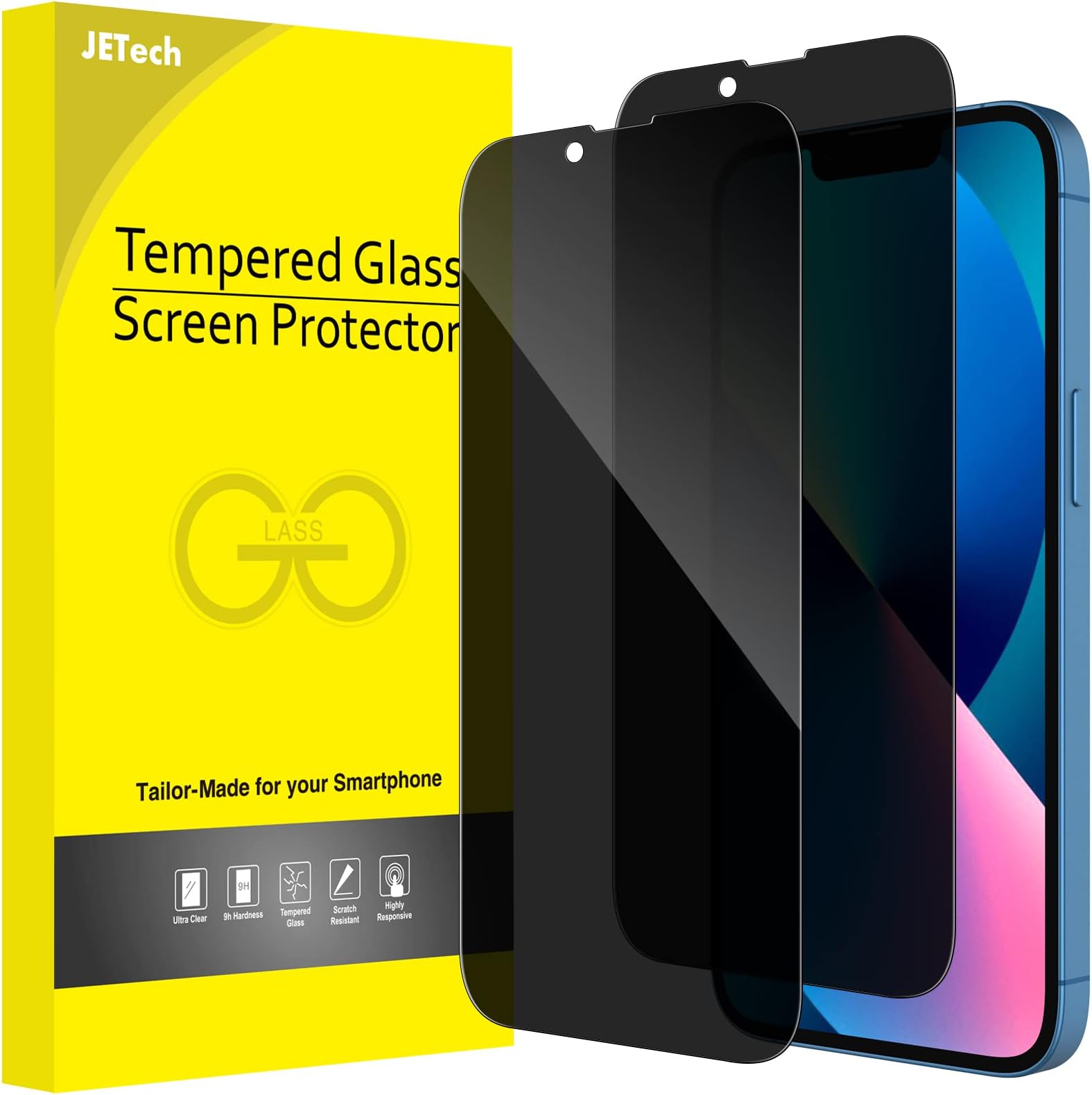 JETech Privacy Full Coverage Screen Protector for iPhone 17e (2026) / iPhone 16e / iPhone 13/13 Pro, Anti-Spy Tempered Glass Film, Edge to Edge Protection, 6.1-Inch Display, 2-Pack