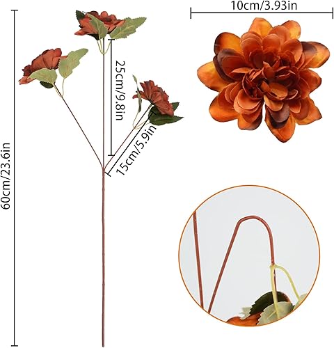 Miniatura 4 de Uieke 6 piezas de margaritas artificiales con tallo, arreglo de flores de seda de color naranja quemado para el hogar, fiesta, otoño, boda,