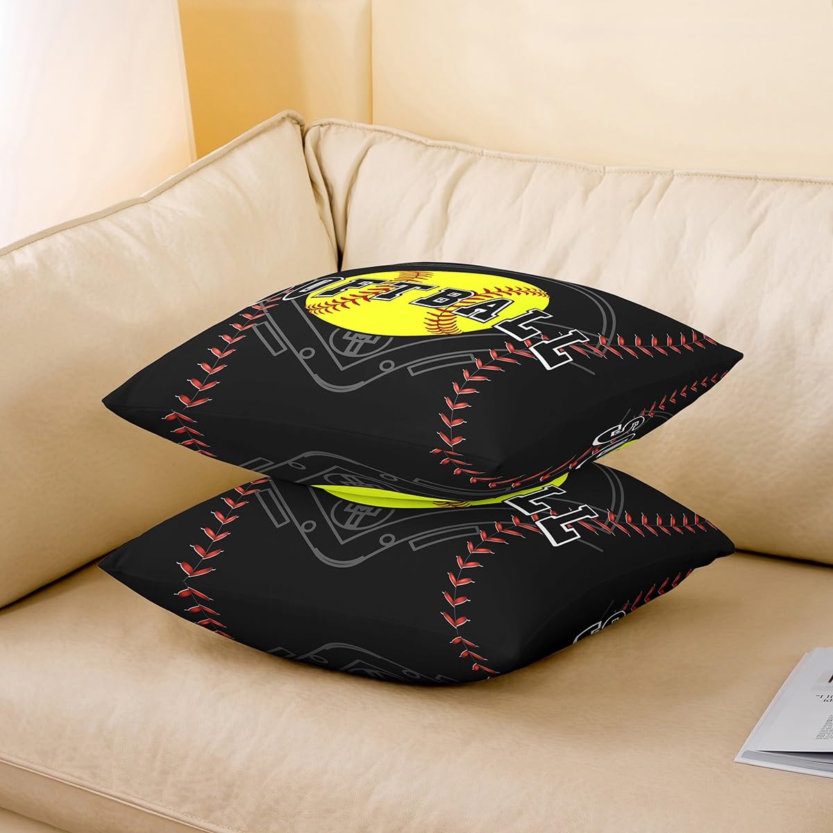Feelyou Baseball Throw Pillow Cover 20x20 Inches - Navy Blue Sports Theme Decorative Pillowcase - View #5
