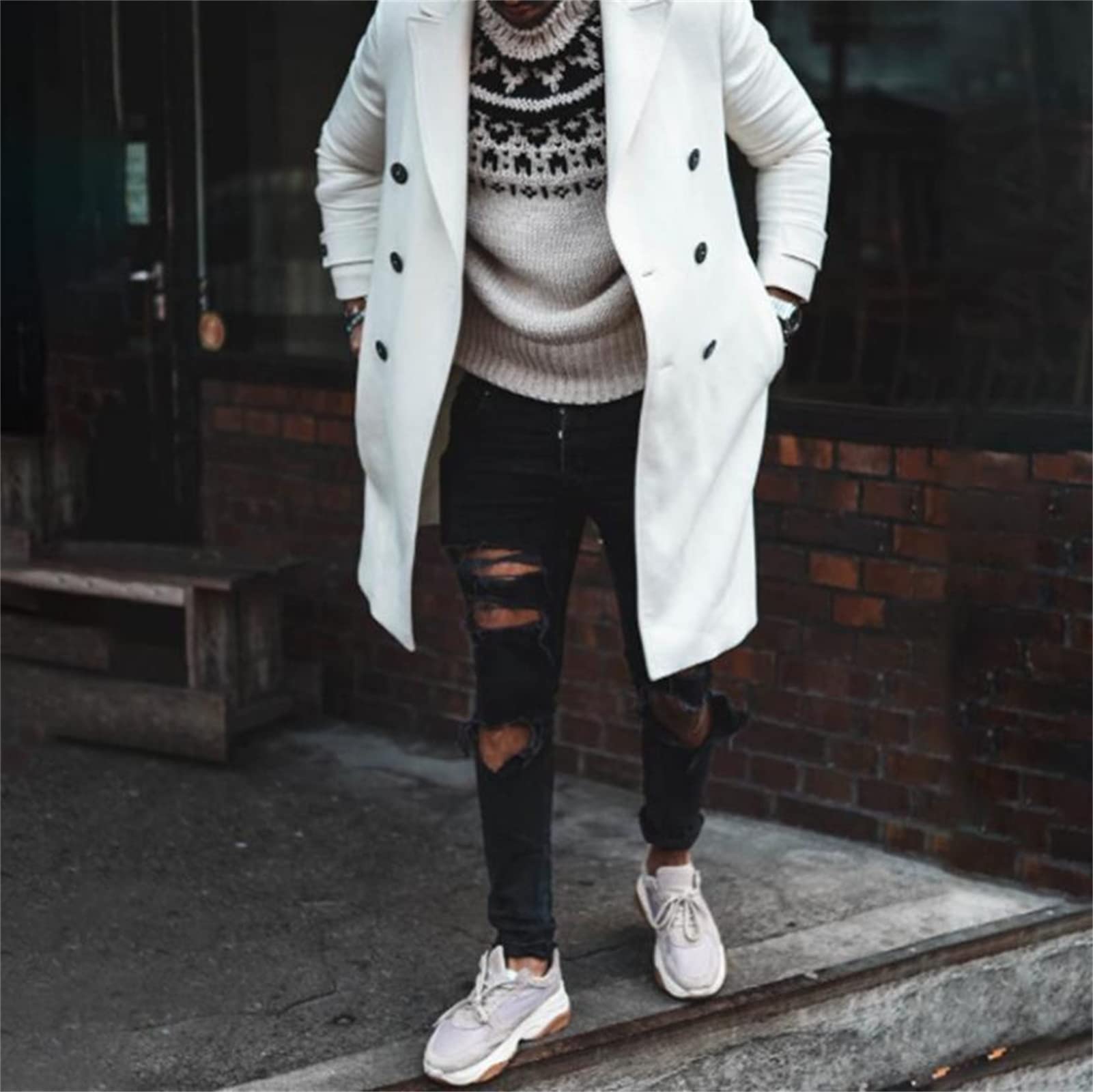 MANYMANY Cappotto da Uomo Bianco da Uomo Elegante Giacca Lunga 3/4 da Uomo Cappotto Invernale Spesso con Tasche