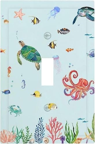 Cubierta de interruptor de luz de dibujos animados subacuático animal marino océano tortuga marina 1 cuadrilla cubierta de placa de pared cubierta