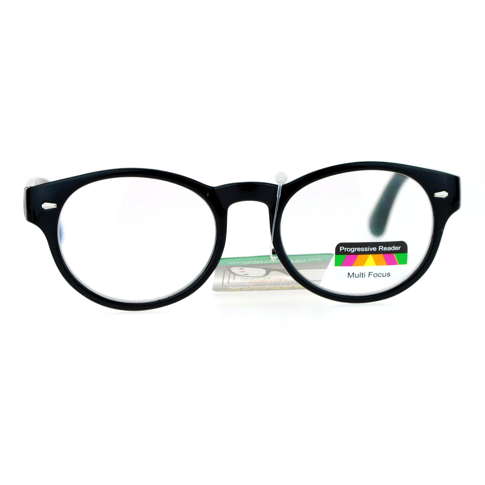 Multi Focus Progressive Reader Glasses 3 Powers in 1 Oval Round Black +2.75