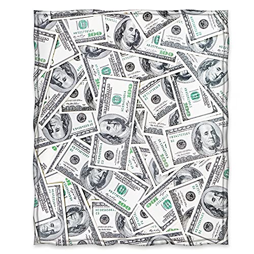Jekeno Money Blanket 100 Dollar Bills Pattern Print Gifts for Dad Women Kids Girls Birthday Father's Day Home Bedroom Living Room Decor Soft Cozy Lightweight Plush Throw Blankets 50"x60"