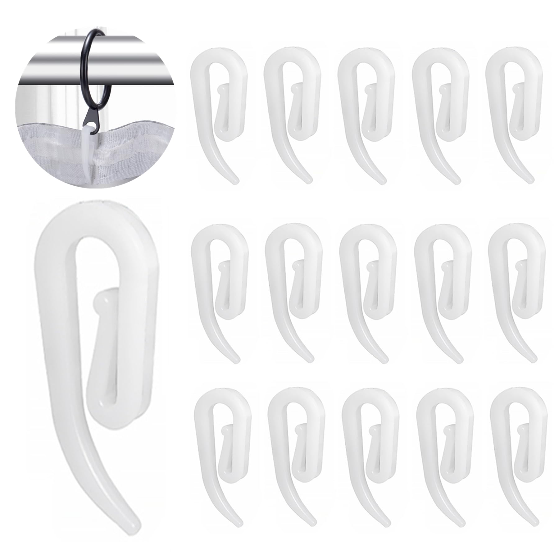 Magnesis White Plastic Curtain Hooks For Door,Window,Curtain Header Tape Drapery Hooks 2.8X1.2cm (120 Pack）