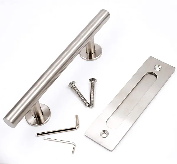 goldenwarm 12 in Sliding Barn Door Handle and Flush Pull Set-7 Inch Hole Centers Brushed Nickel Heavy Duty Hardware Stainless Steel, 1 Pack