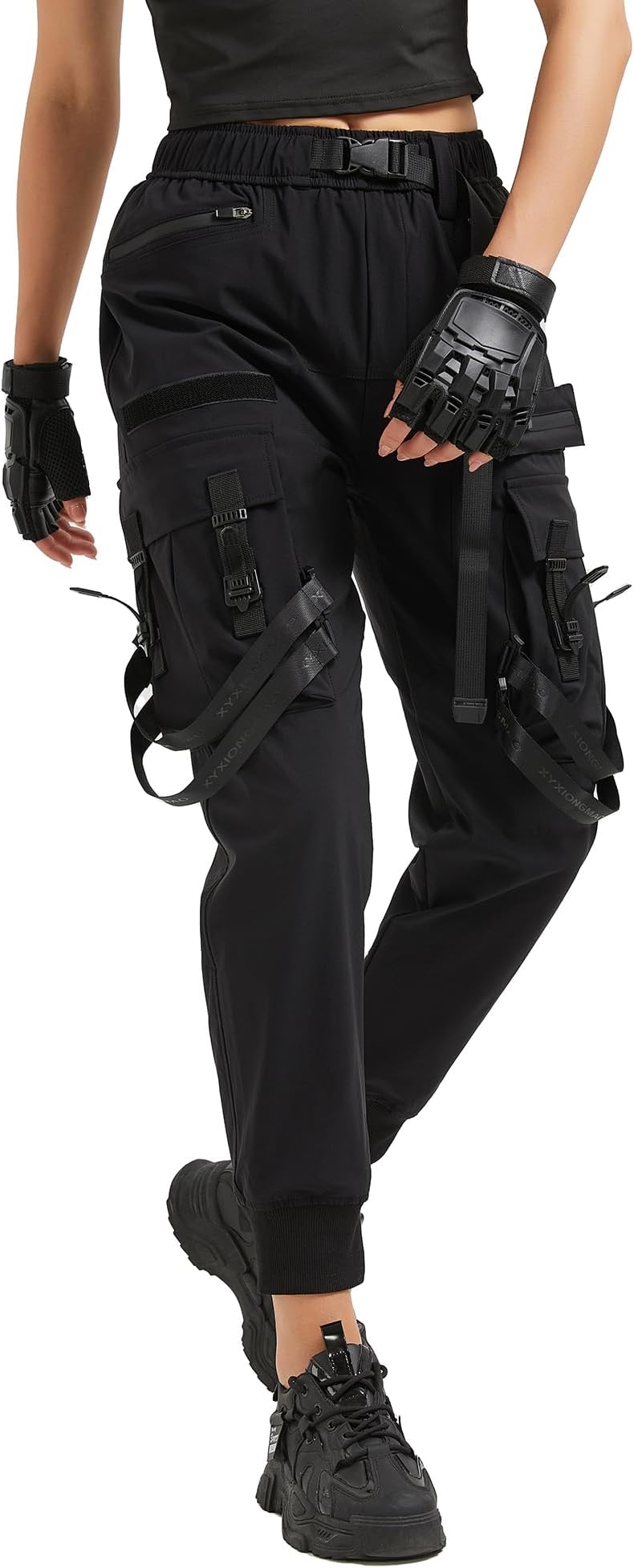 Functional Techwear Punk Dark Goth Pants Jogger Tactical 7 Pockets high Waisted Black Cargo Pants for Women