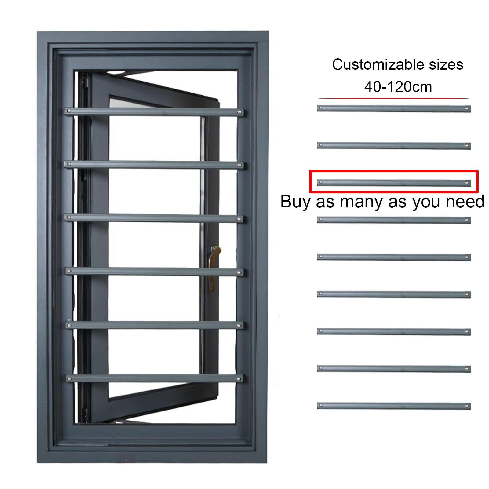 Barras de seguridad de aluminio para ventanas anticaídas para dormitorios y salas de estar, bloqueadores temporales de ventanas para seguridad infantil, ajustables, 120 cm de longitud