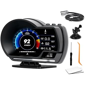 OBD2 Gauge Display, Heads Up Display for Cars, Gauge with OBD GPS Dual System, OBD2 Speedometer for Car with Water TEM, Volt, Mileage, Overspeed & Fatigue Driving Alarm, RPM, Works Great for Most Cars