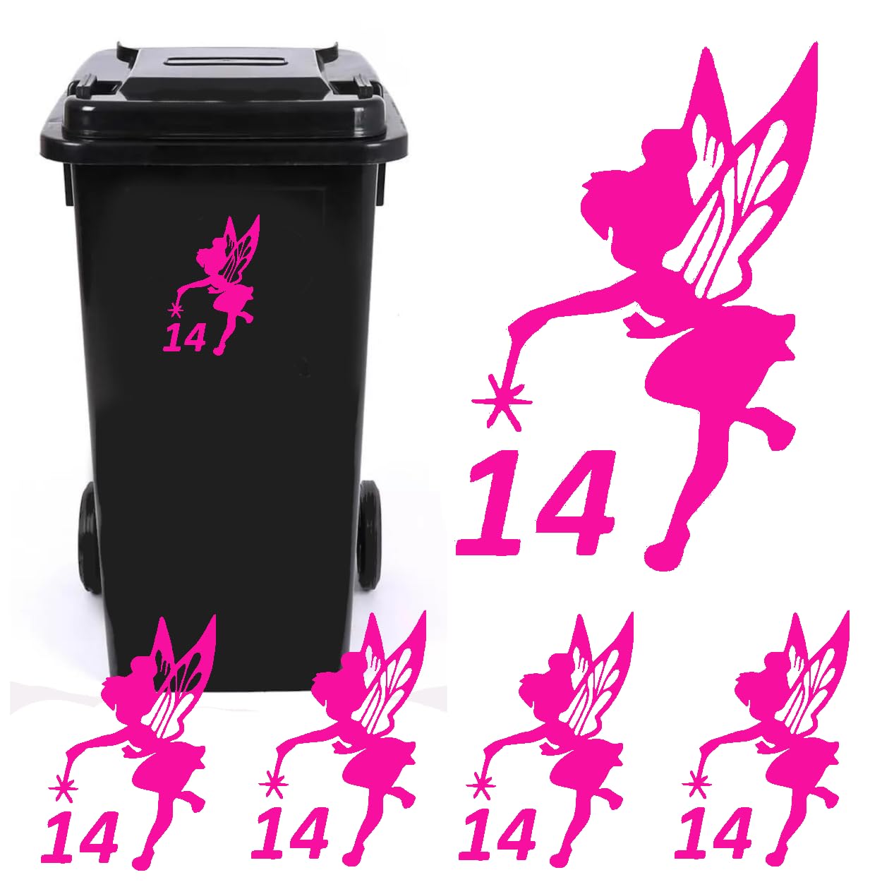 Pack of 3 Personalised Fairy Wheelie Bin Number Sticker - Recycling Box - Birthday Decoration - Wheelie Bin Stickers - Fairy Stickers - Number Stickers… (Pink)