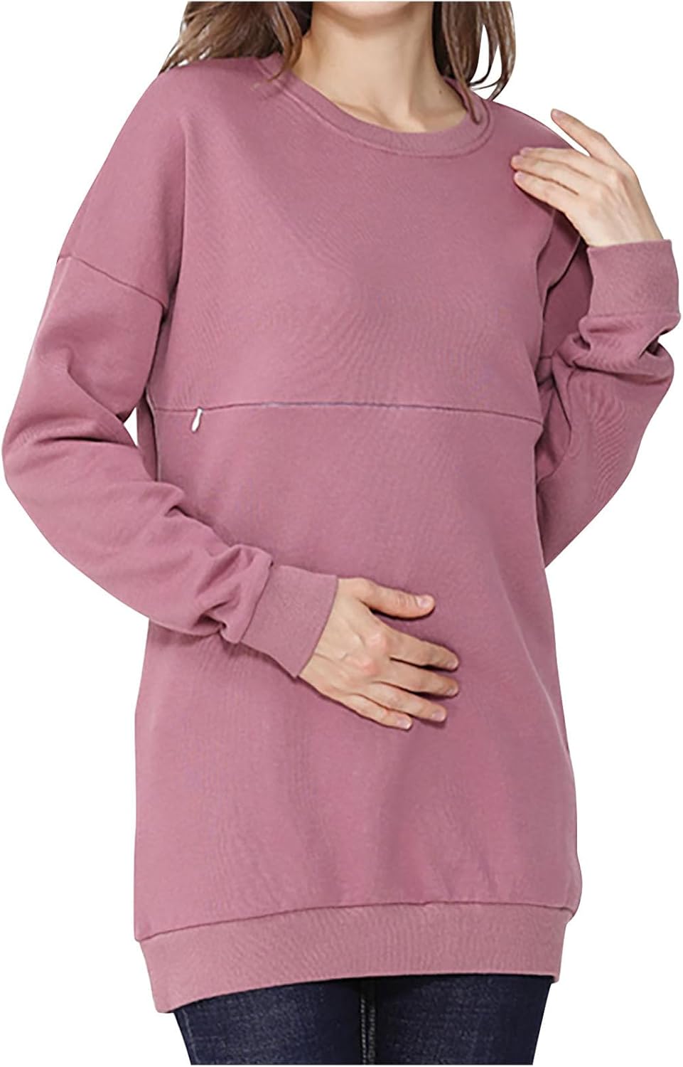 Maternity Nursing Shirts for Women Long Sleeve Comfy Breastfeeding Tops Crewneck Zipper Sweatshirt Pregnancy Clothes