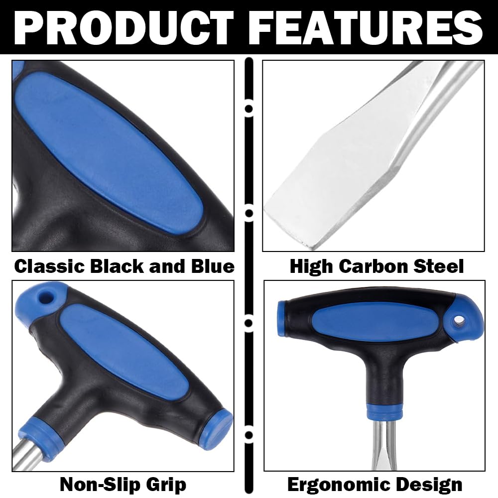 T Handle Screwdriver 12mm Slotted Screwdriver Ergonomic Flat Head Screwdriver for Slotted Screw Used on Quick Release Plate or Camera Tripod Monopod (Blue and Black) - Image 3