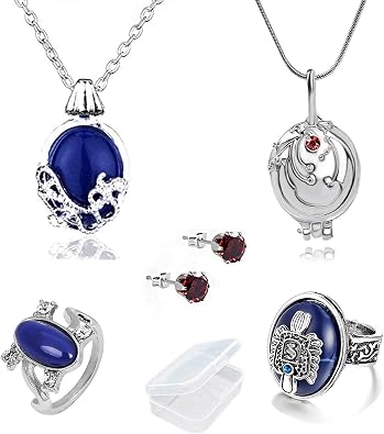 YouU 6 pcs Vampire Vintage Jewellery Elena Gilbert Opening Vervain Locket Pendant Daywalking Katherine Necklace Royal Blue Diamond Stud Earrings Stefan Ring