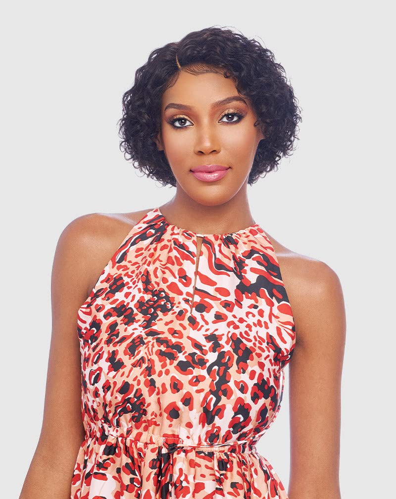 VANESSA Brazilian Human Hair Lace Front Tops J-Part Short Length Curly Wavy Style Wig - TJH BECCA (OT530)