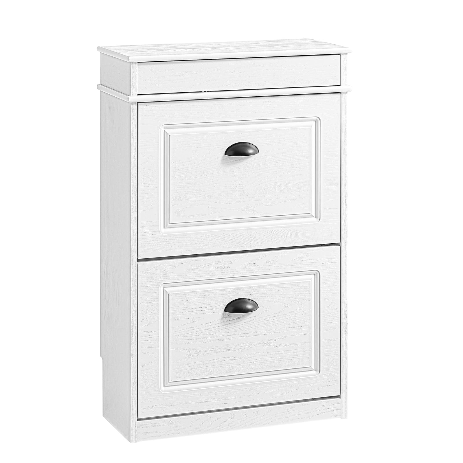 SoBuy Shoe Rack Cabinet with 2 Flip Drawers, Slim Shoe Storage Cabinet Hallway, Entryway, Corridor, Small Spaces, MDF Wooden Cupboard, White Vintage Wood Grain Effect 54x24x85cm FSR78-WG