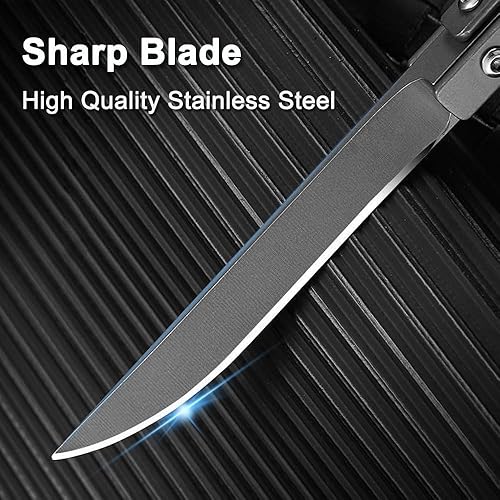 Miniatura 2 de Joycube Navaja de bolsillo para hombres y mujeres, cuchillos plegables negros delgados con rompecristales, cuchillos tácticos afilados para