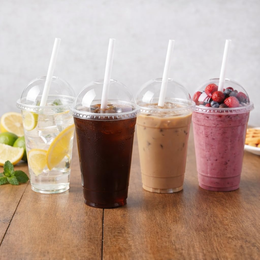 Przezroczyste kubki z pokrywką kopułkową - zestaw 10, 20, 50, 100, 200, 800 - do koktajli mlecznych, smoothie, herbata bąbelkowa, desery, 355 ml, 473 ml, 592 ml (800, 473 ml)