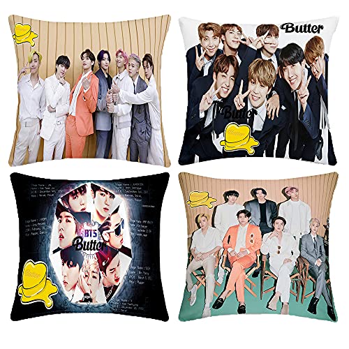 Kpop BTS Butter Album Cushion Pillowcase 4 Pack,Living Room Bedroom Kitchen car Interior Decorative Pillow Covers, Sofa18 x18 Kpop BTS Butter Album Cushion Pillowcase 4 Pack,Living Room Bedroom Kitchen car Interior Decorative Pillow Covers, Sofa18 x18