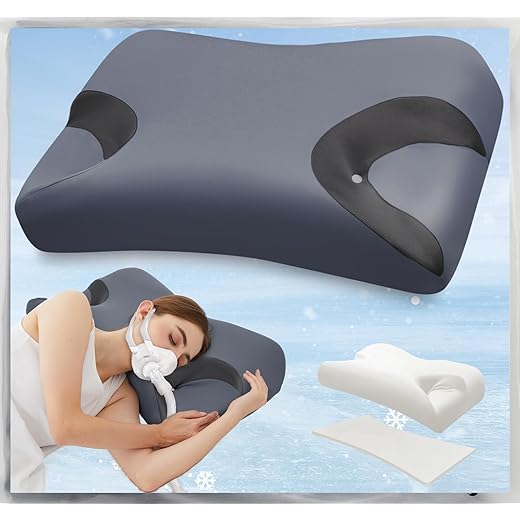 Adjustable CPAP Pillow for Side & Back Sleepers – Reduce Mask Air Leaks & Pressure, Cervical Memory Foam Neck Support with 2cm Removable Insert, Cooling Washable Cover – Fits Full Face & Nasal Masks