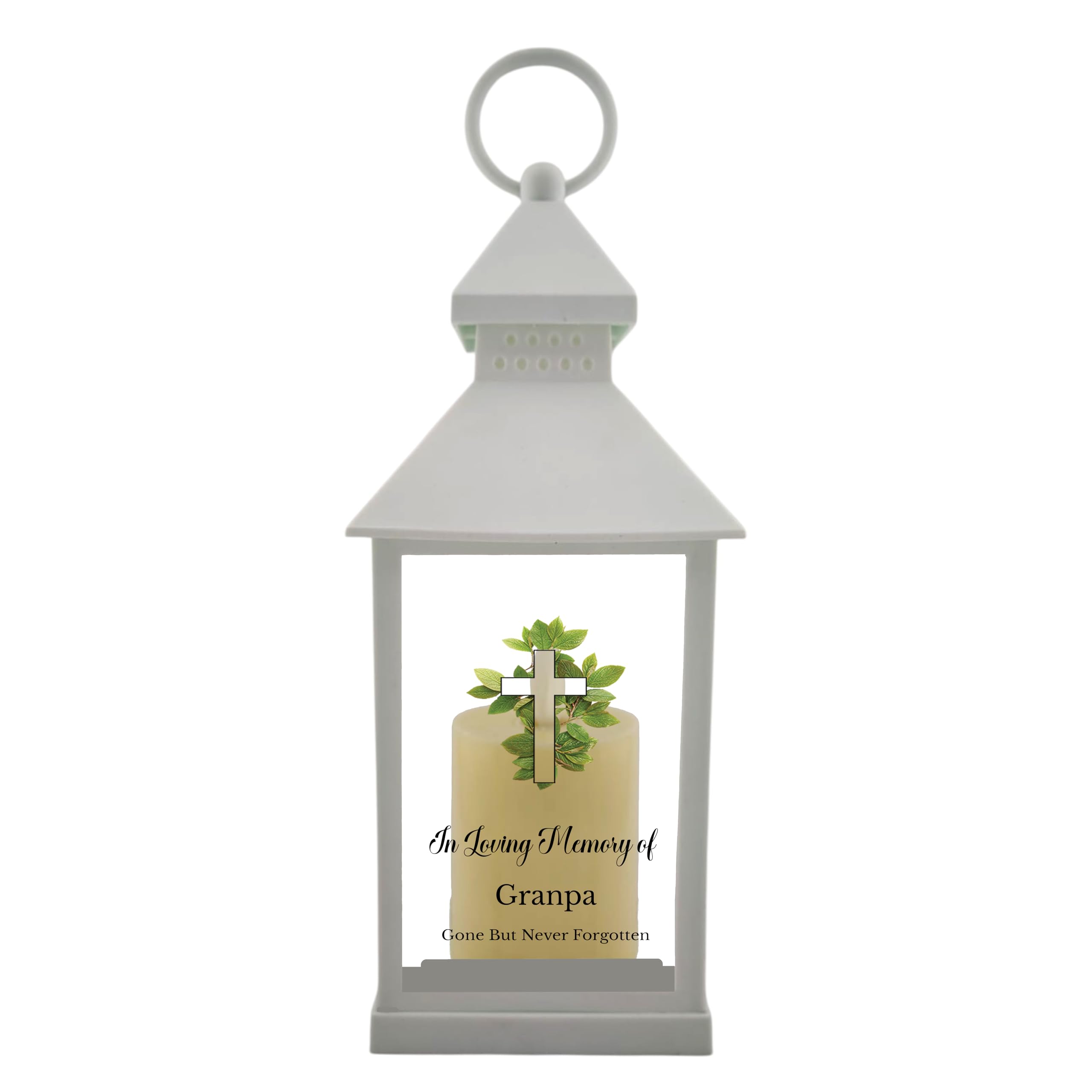 in Loving Memory of Cross Design Memorial White Lantern Remembrance Keepsake Mum Dad Granny Papa Aunty (UV Printed) (Granpa)