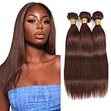Brown Bundles Human Hair Straight Bundles 14 16 18 Inch Human Hair Weave 3 Bundle Unprocessed Brazilian Virgin Hair #4 Chocolate Brown Straight Human Hair Extensions 50 Grams/Bundle