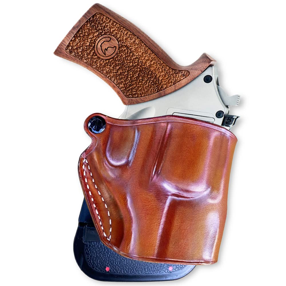 Premium Leather OWB Paddle Holster Open Top Fits Rhino 20DS 357 Mag/9mm 2'' Barrel, Right Hand Draw, Brown Color #1081#