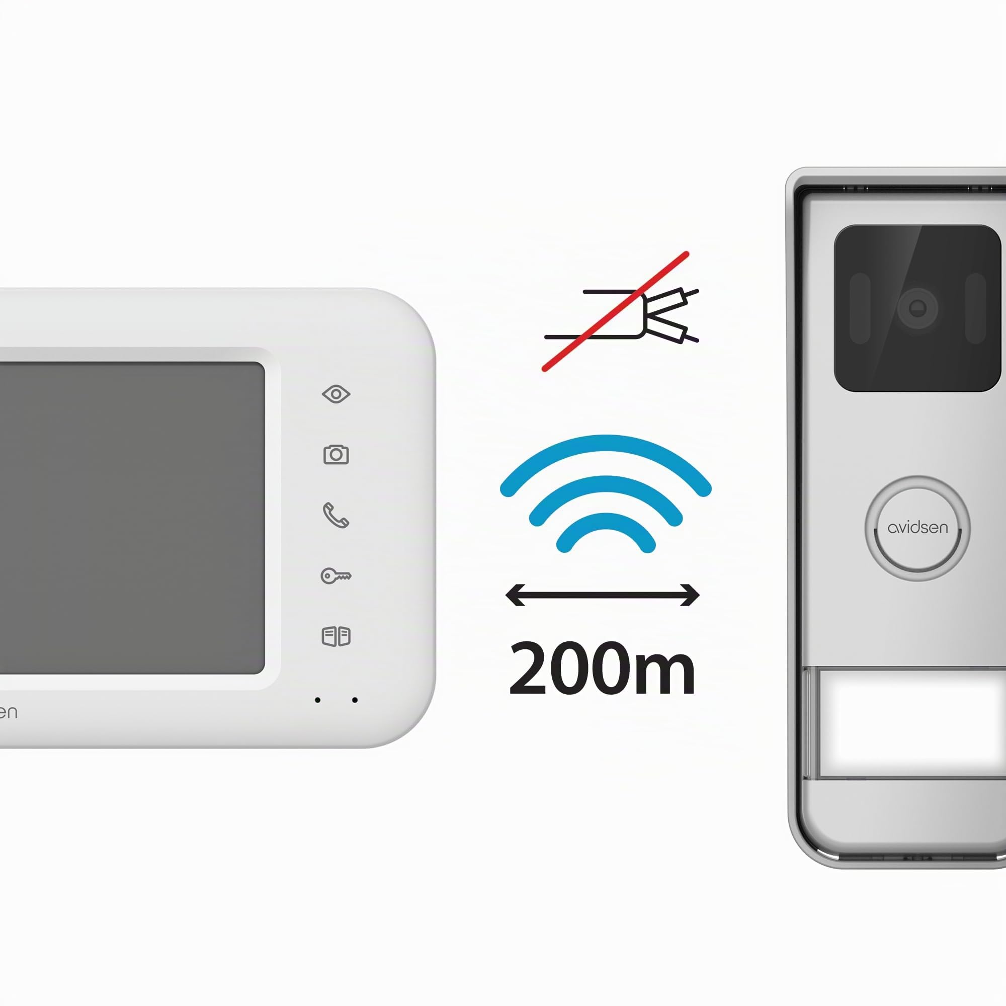 Avidsen Elia Solar Wave Visiophone Sans Fil Avec Écran Tactile 7", Panneau Solaire Intégré, Vision Nocturne, Portée 200 m, Double Commande Portail Et Portillon, Installation Sans Câblage
