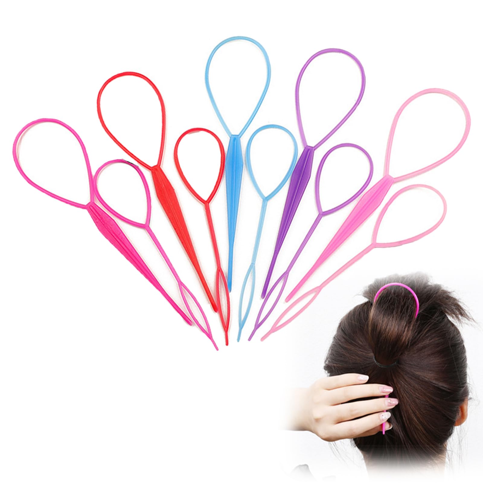 Ginhkok くるりんぱ スティック スティック ヘアアレンジ 10個セット 5色計5セット アレンジスティック ヘアスタイリングツール 多機能 大・小各1点入り(ブラック、ピンク、レッド、パープル、ブルー)お団子 髪造形 プロ 初心者 サロン 美容院 家庭用 業務用