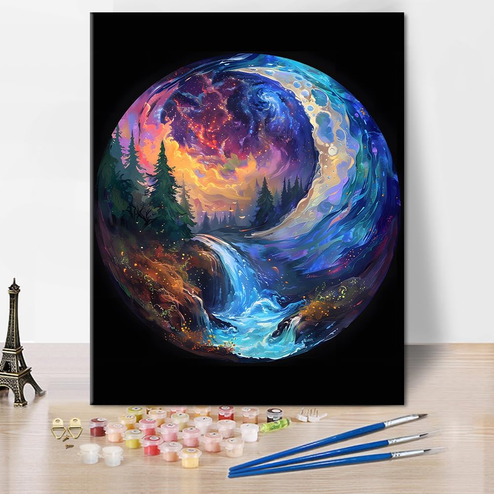 Rebotipy Japanese Cherry Blossom Landscape Oil Painting for Adults Paint by Number, Adults' Paint-by-Number Kits, DIY Art for Home Decor 16 x 20 inch with Frame