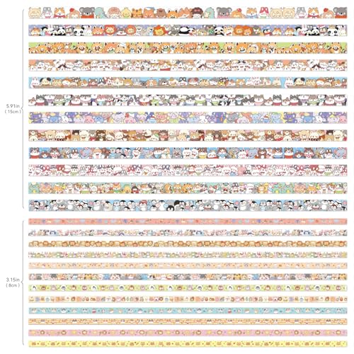 Image of 24 Rolls Colorful Cute Cartoon Animal Writable Washi Tape Set, Decorative Tapes for Scrapbooking and Journaling, Junk Journal Supplies, Bullet Journaling for Women Girl 8-15mm Wide 9.84ft Long /Roll