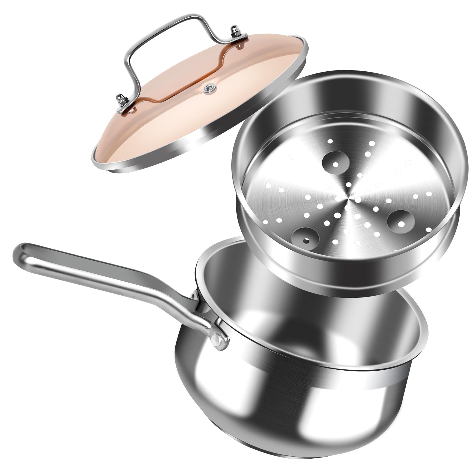 ステンレス片手鍋 蓋付き 蒸し器