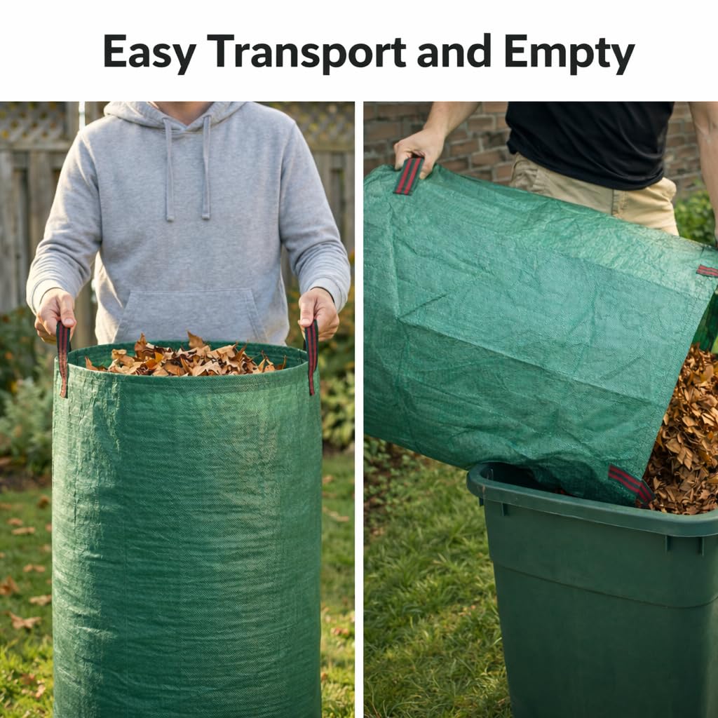Gardzen Worki na odpady podwórkowe, wielokrotnego użytku, wytrzymałe, składane torby na liście ogrodowe z plastikowym pierścieniem, kosz na odpady stojące na podwórku na liście, trawnik i ścinki trawy
