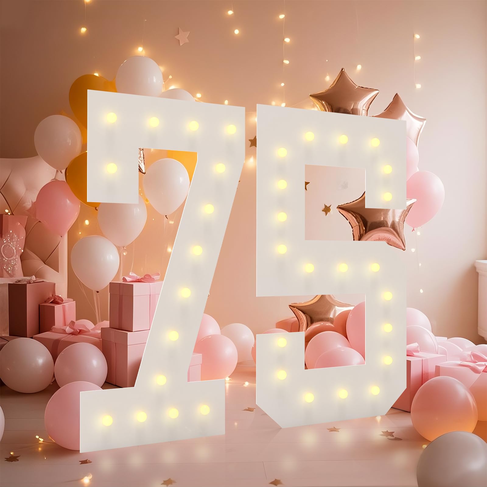 LOBOOM 4FT Light Up Numbers, Marquee Numbers 4 Feet Tall Giant Number 75 Mosaic Big Number Sign for 75th Birthday Party Backdrop Anniversary