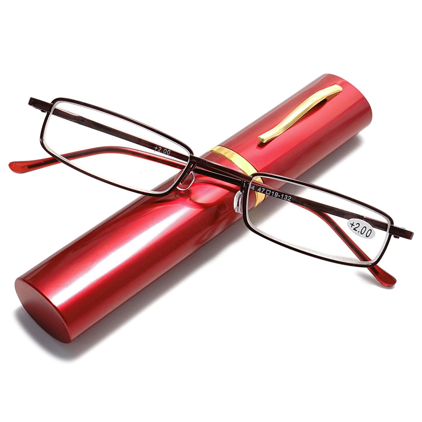 ABETOS Slim Pen Reading Glasses Blue Light Blocking Metal Readers In Tube Case Superlight Spring Hinge Pocket Portable Eyewear Thin Travel Eyeglasses 1.0+ 1.5+ 2.0+ 2.5+ 3.0+