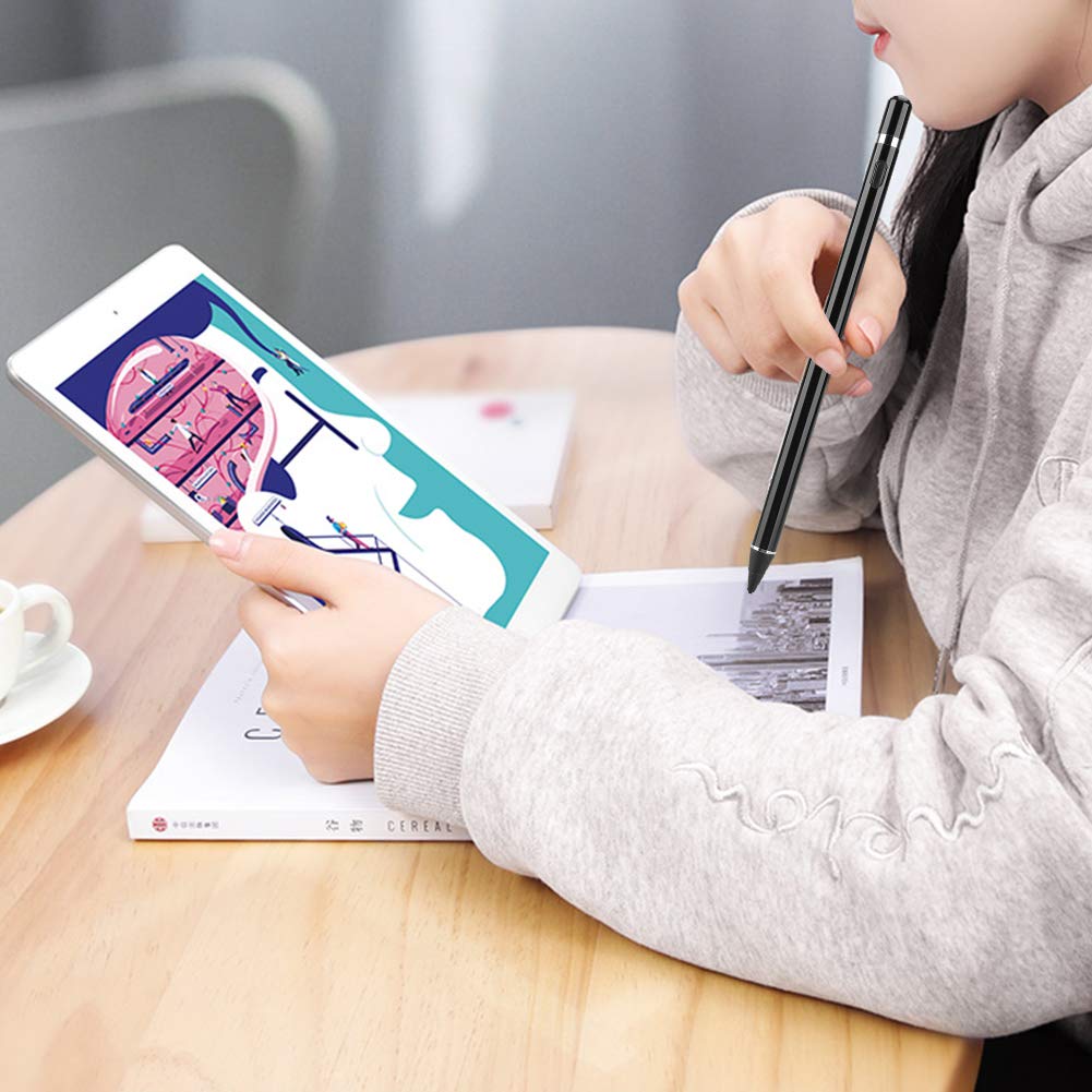 Sxhlseller Penna Capacitiva Attiva per Dispositivi e Tablet, Pennino in Metallo Ad Alta Precisione da 1,45 Mm con Batteria Ricaricabile e Autonomia di 10 Ore, Nera (BLACK)